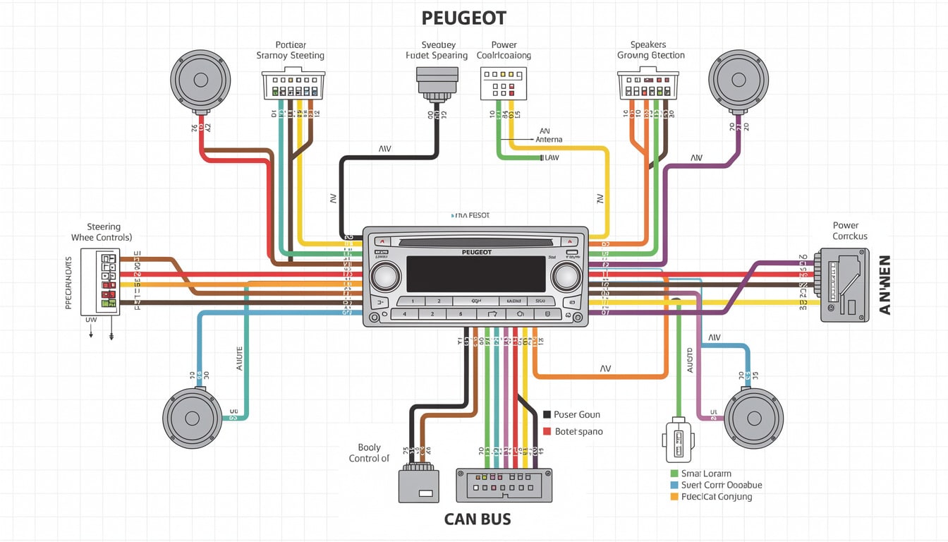 découvrez le schéma de branchement des fils pour l’autoradio peugeot : guide pratique avec codes couleurs pour une installation facile et sécurisée.