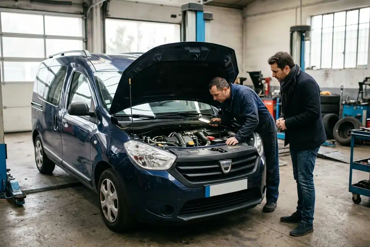 Contrôle à froid du moteur d’un Dacia Dokker 1.5 dCi 75 avant l’achat.